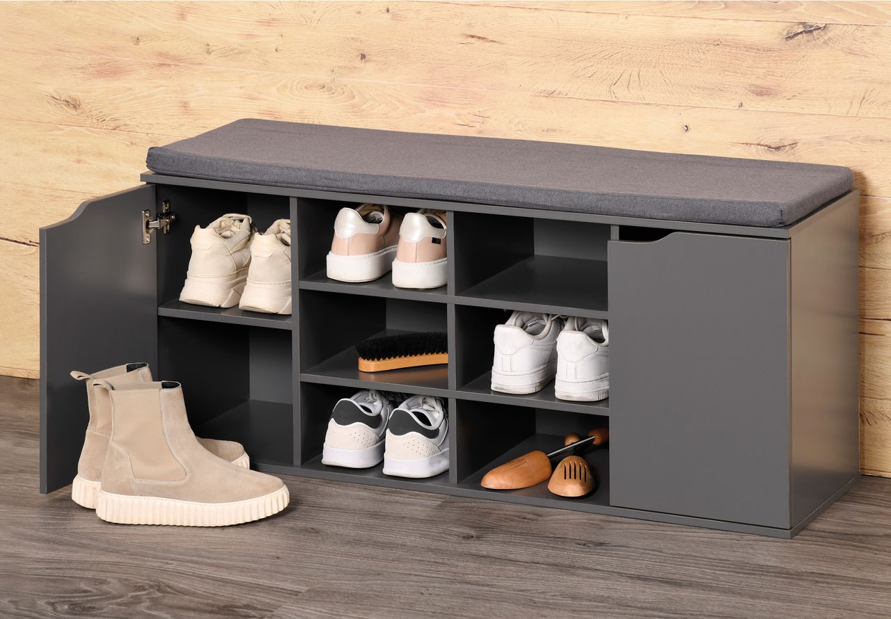 Kesper Schuhschrank mit Sitzkissen & 2 Türen, ca. 103 x 48 x 30,5 cm - Grau
