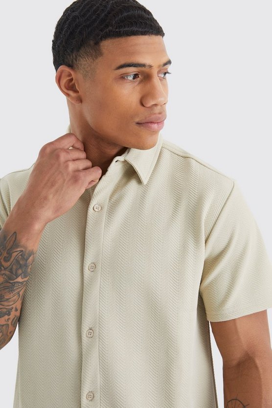 Kurzärmliges Jersey-Hemd & Hose mit Fischgräten-Print