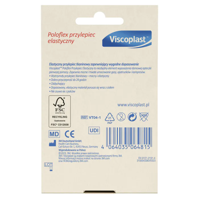 Fita adesiva elástica Viscoplast Poloflex, 0,0125 x 4,2 m