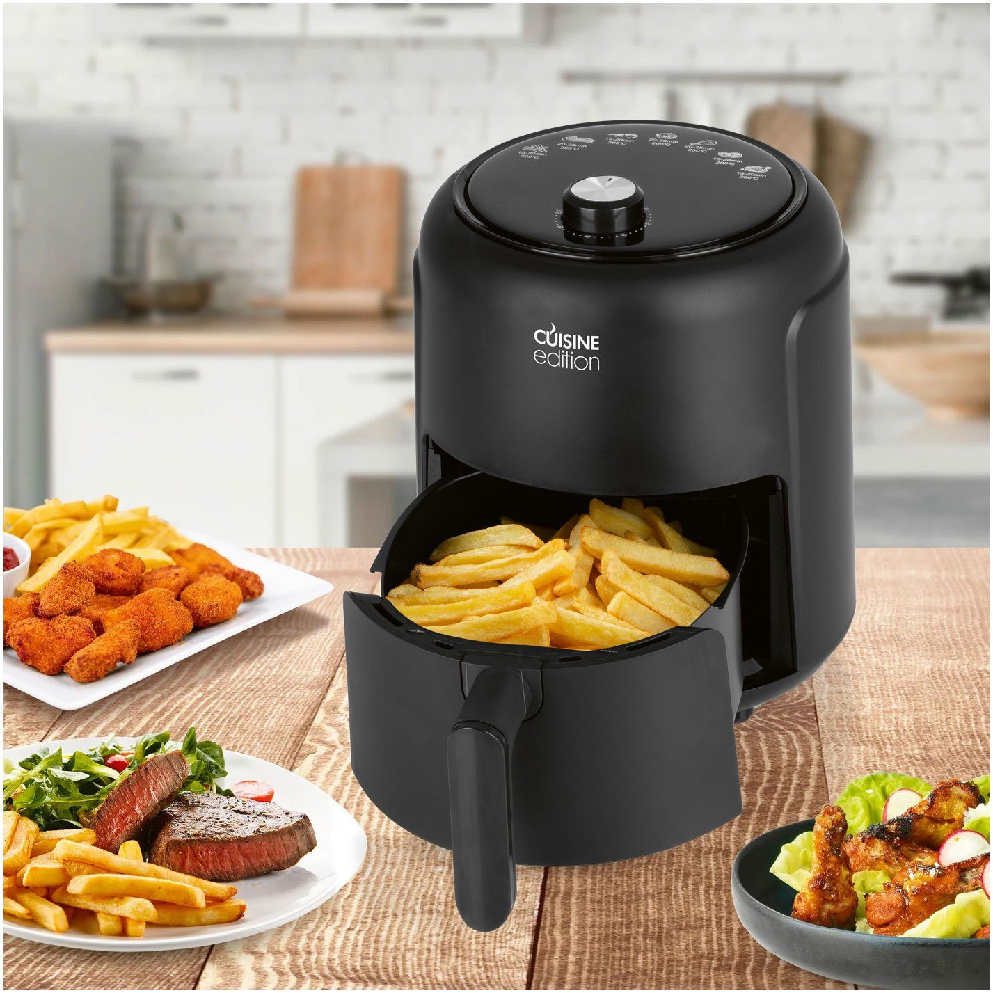 Cuisine Edition Heißluftfritteuse 12614, 1000 W, 2,3 Liter Fassungsvermögen, Drehregler, 200°C, Timer (1-60 Minuten)