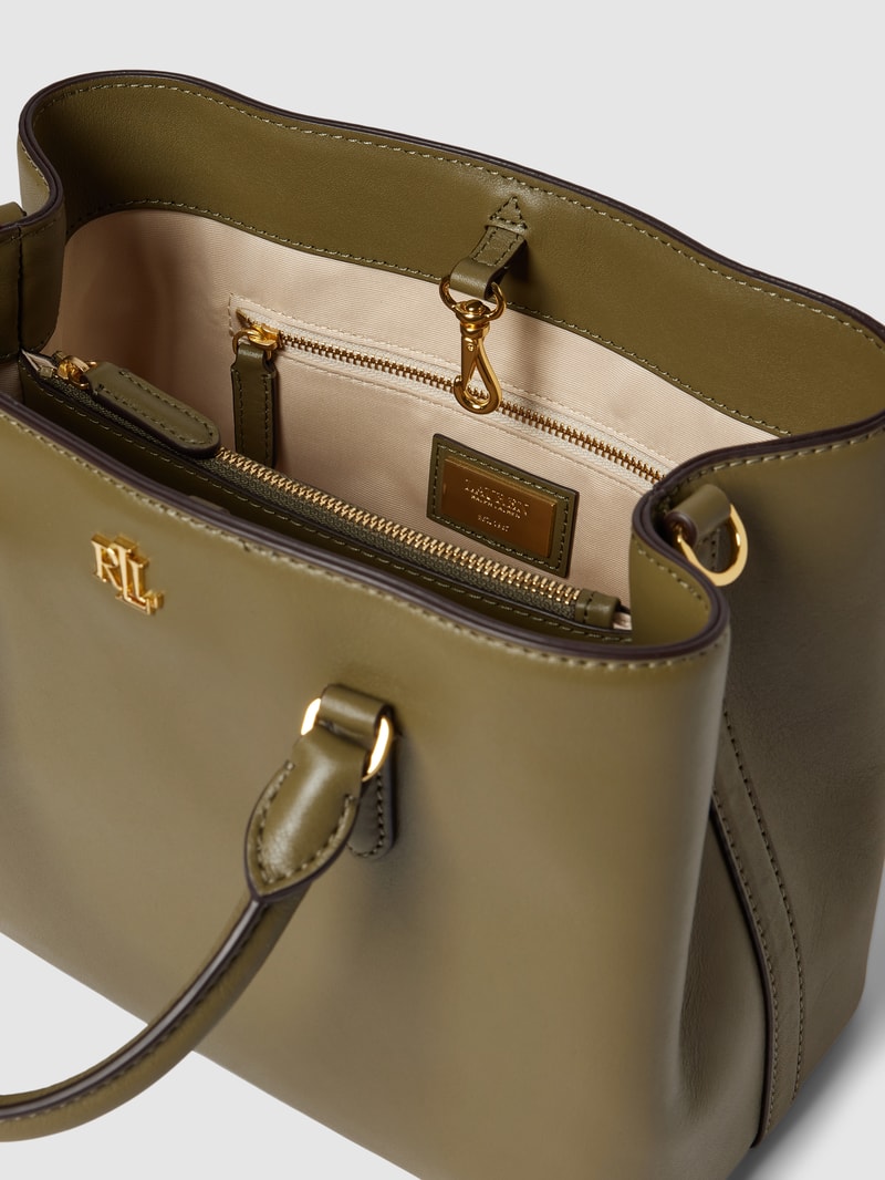 Satchel aus Leder mit Label-Applikation Modell 'MARCY' in olivgrün