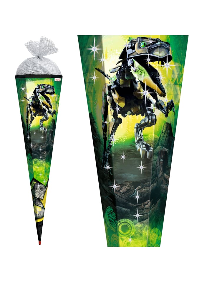 ROTH Schultüte groß Robo Rex 85 cm, Glanzfolie Silbertüll in Grün günstig kaufen onesize