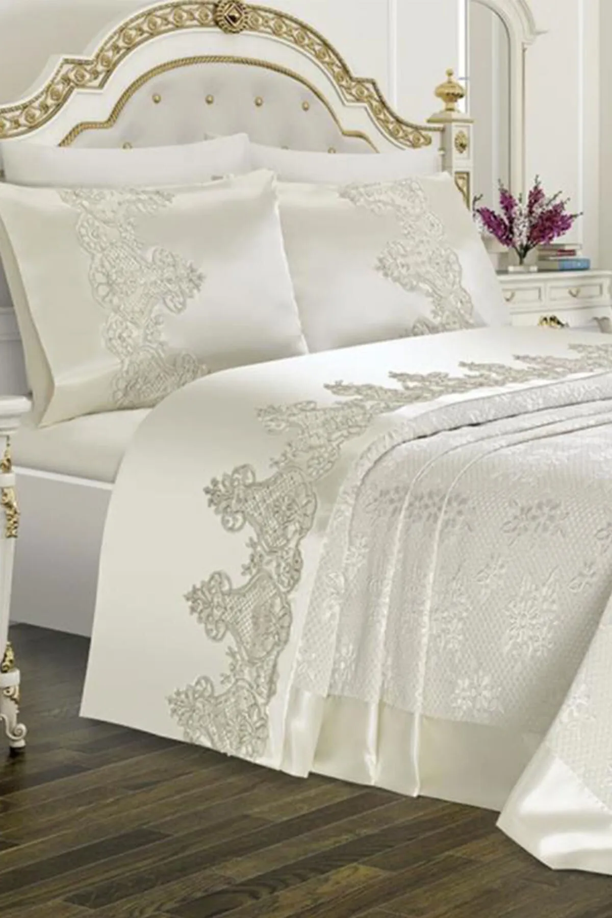 Çeyiz Diyarı  Dubai Plain Cream Mitgift-Piqué-Set