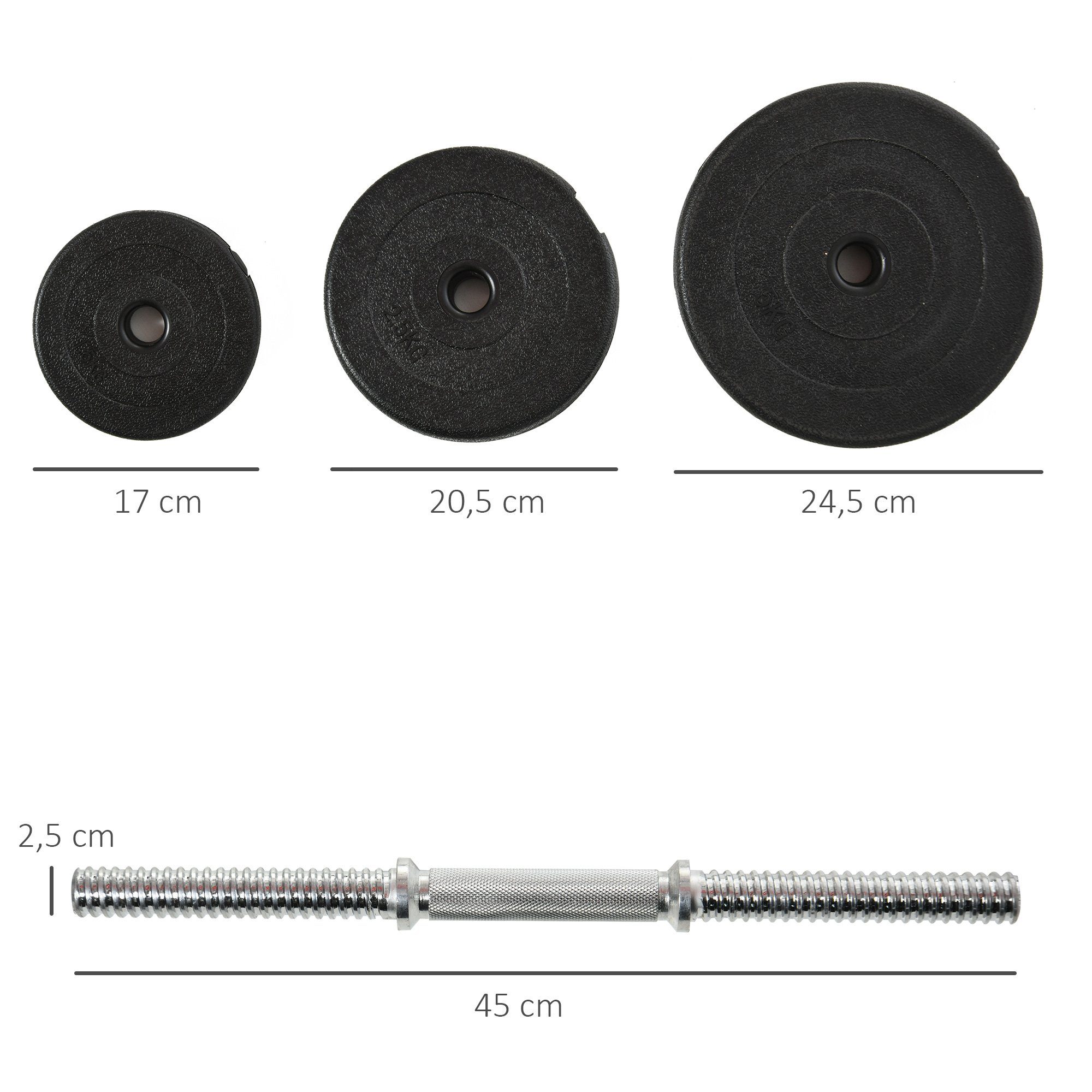 HOMCOM Hantel-Set Kurzhantel-Set 40 kg, Schwarz, (Set, 2er Set Kurzhanteln mit 12 Hantelscheiben), für Krafttraining und Fitness