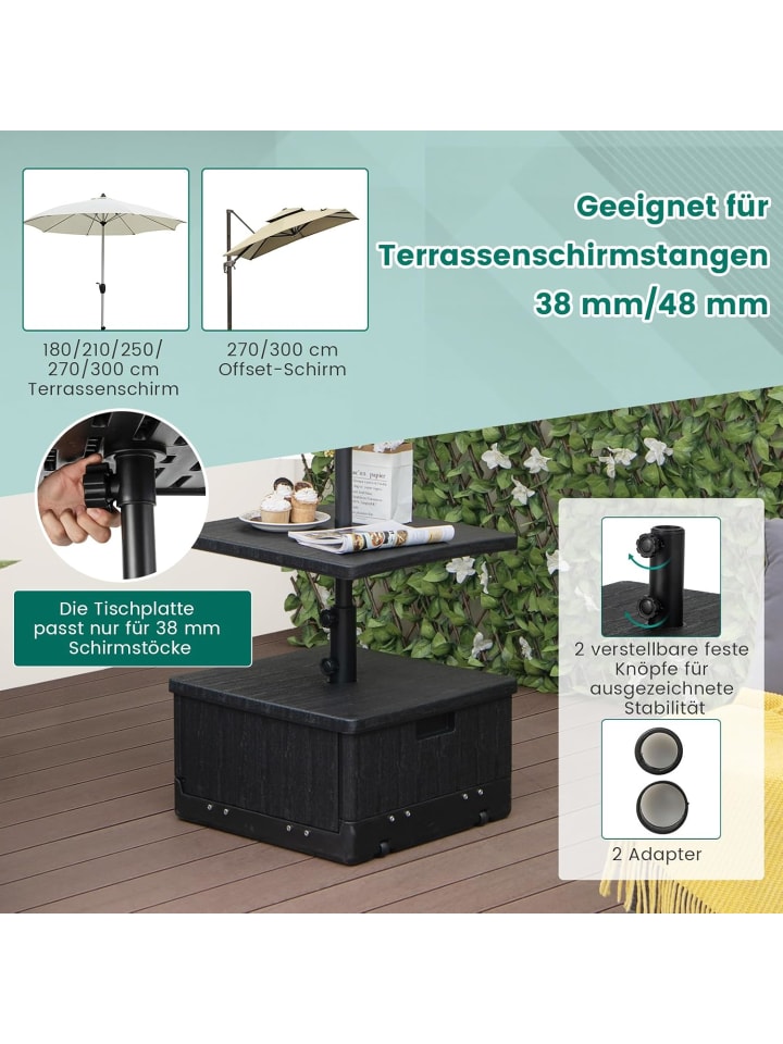COSTWAY 3-in-1 Sonnenschirmständer Beistelltisch in Schwarz günstig kaufen onesize
