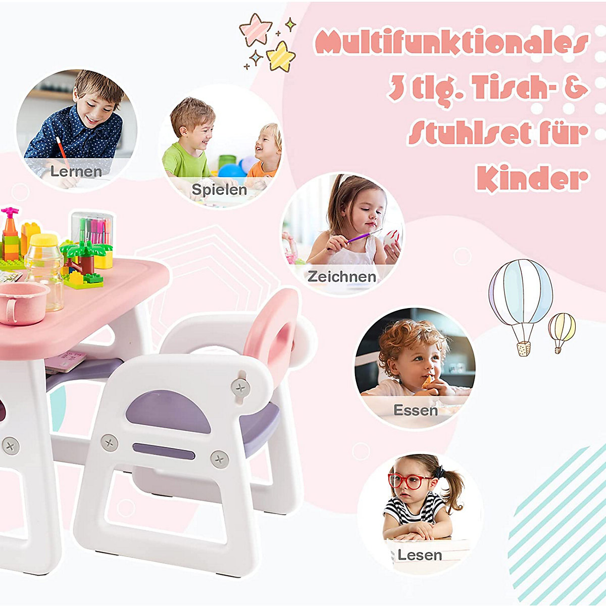 3tlg. Sitzgruppe HDPE mit 2 Stühlen Ergonomisch