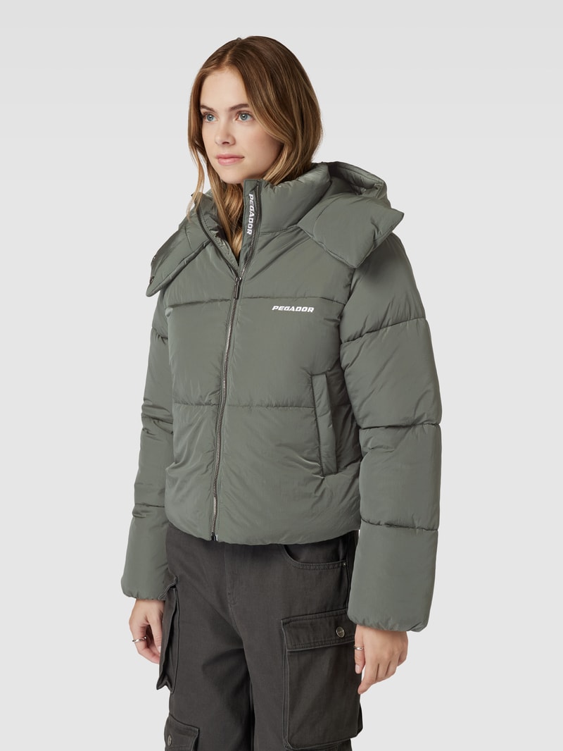 Steppjacke mit Label-Stitching Modell 'VANATI' in dunkelgrün