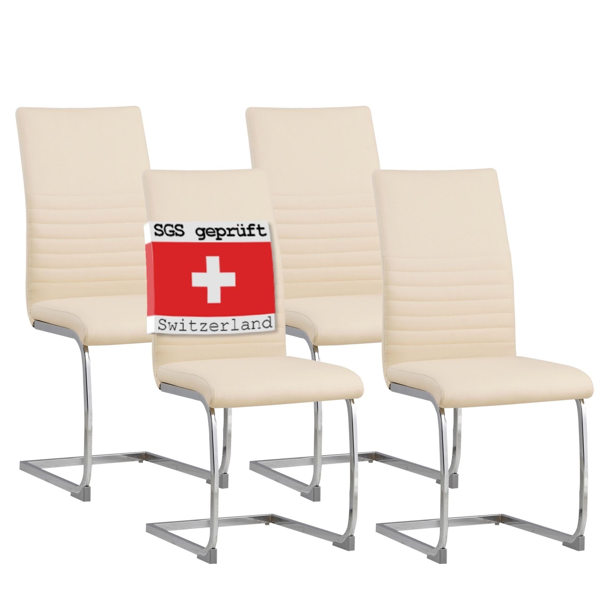 Albatros International Freischwinger Albatros Esszimmerestuhl Küchenstuhl BURANO, Kunstleder Bezug (4er Set, Grau), Esszimmerstuhl Schwingstuhl mit modernem Design, dicke Polsterung