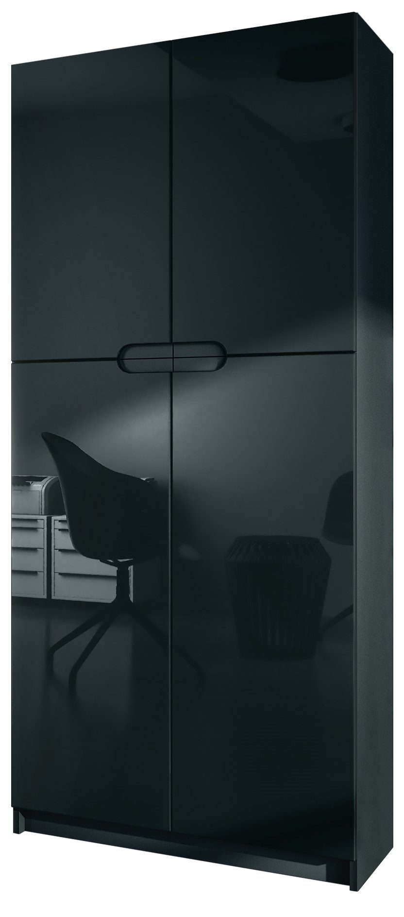 Vladon Aktenschrank Logan (Aktenschrank, mit 5 Fächern und 4 Türen) Schwarz matt/Schwarz Hochglanz (82 x 185 x 37 cm)