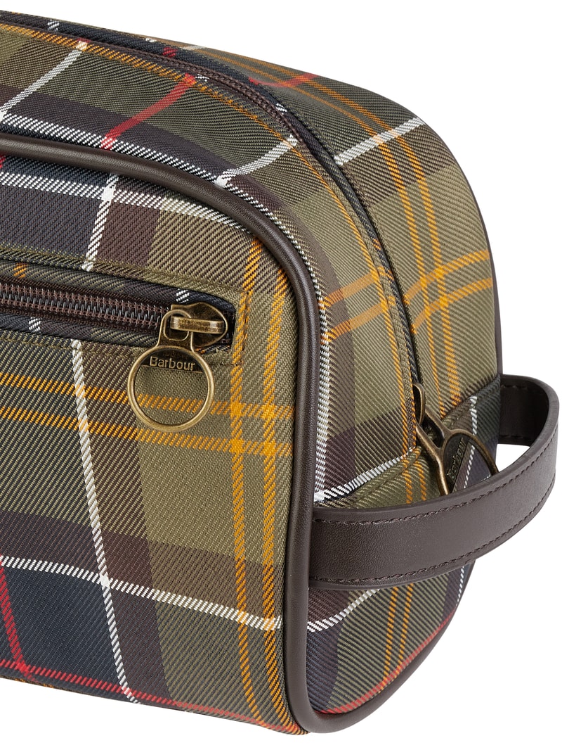 Kulturbeutel mit Tartan-Karo in grün