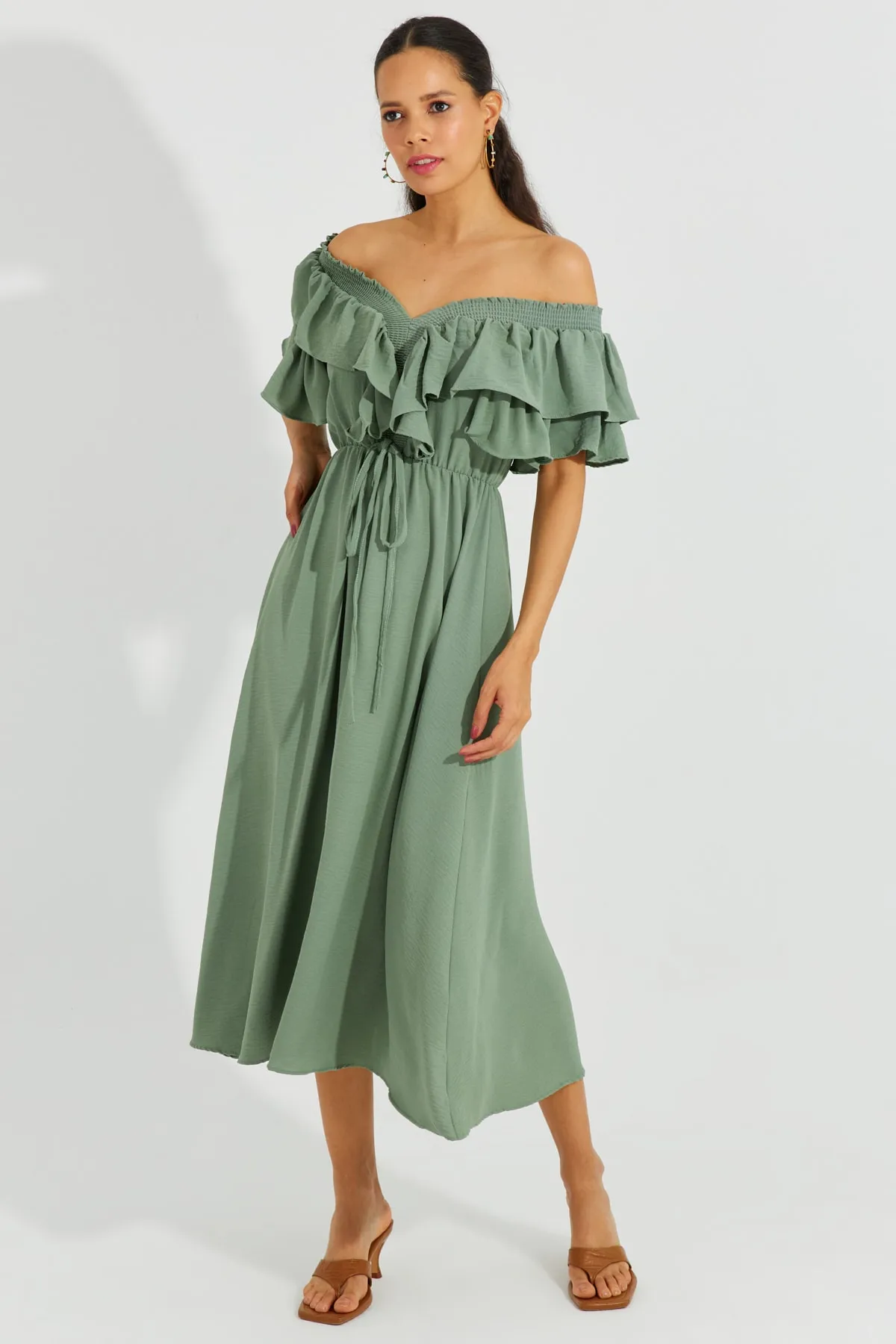 Cool & Sexy  Damenkleid mit V-Ausschnitt vorne und hinten in Mintgrün, KS113