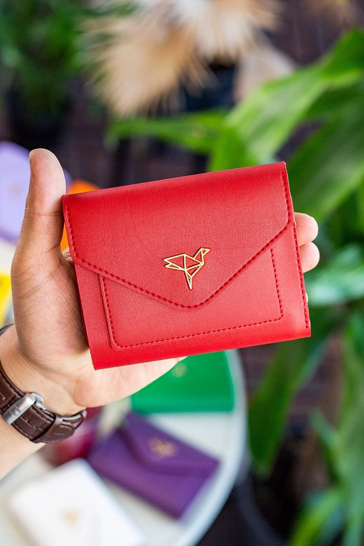 Garbalia  Columbia Mini-Damenbrieftasche aus veganem Leder in Rot mit Münzfach und losem Kartenhalter
