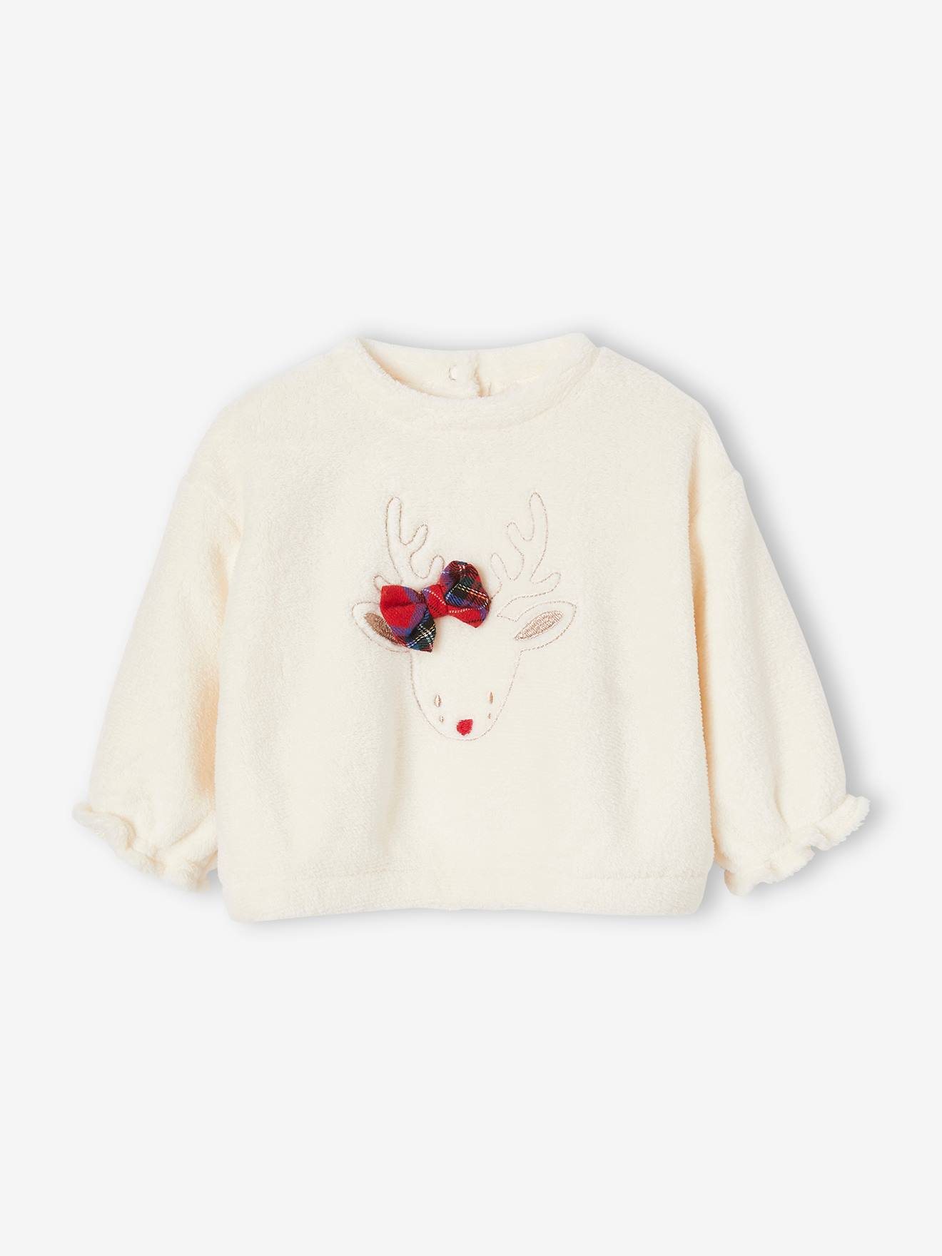 Vertbaudet Baby Plüsch-Sweatshirt, Rentier - wollweiß