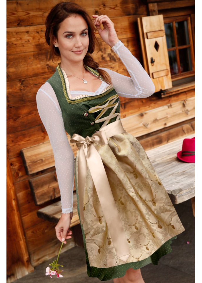 Dirndl mit Stehkragen, knieumspielend (2-tlg. Set)