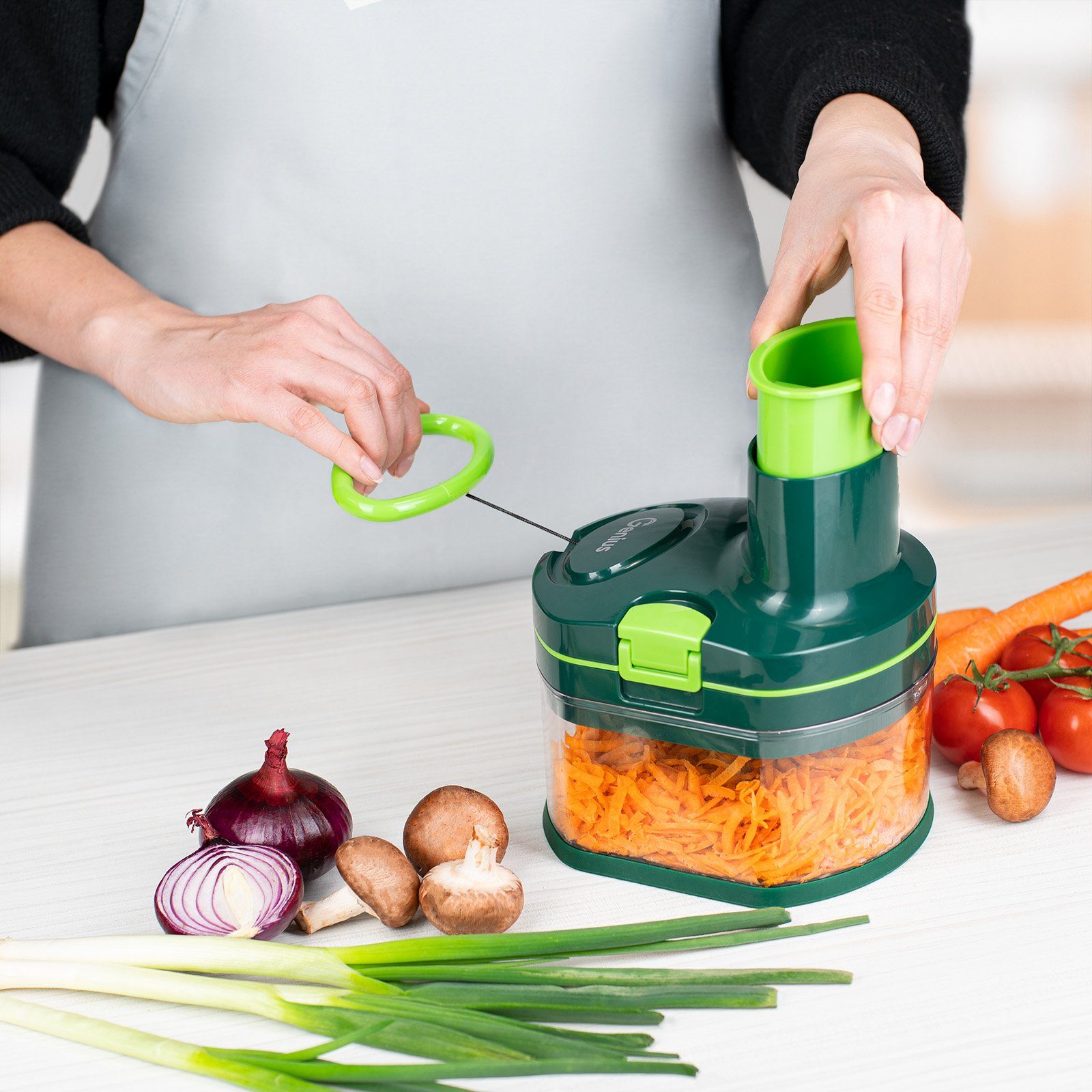 Genius Gemüseschneider Nicer Dicer Pegasus manueller Food Processor Set 16-tlg., PRAKTISCH, ARBEITSERLEICHTERUNG, G-NOX-QUALITÄT, OHNE STROMKABEL
