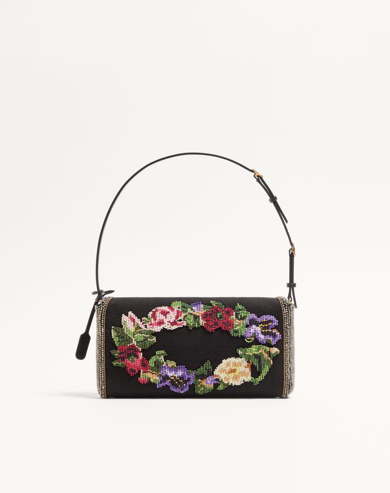 Bolsa de ombro pequena bordada Valentino Garavani Devain