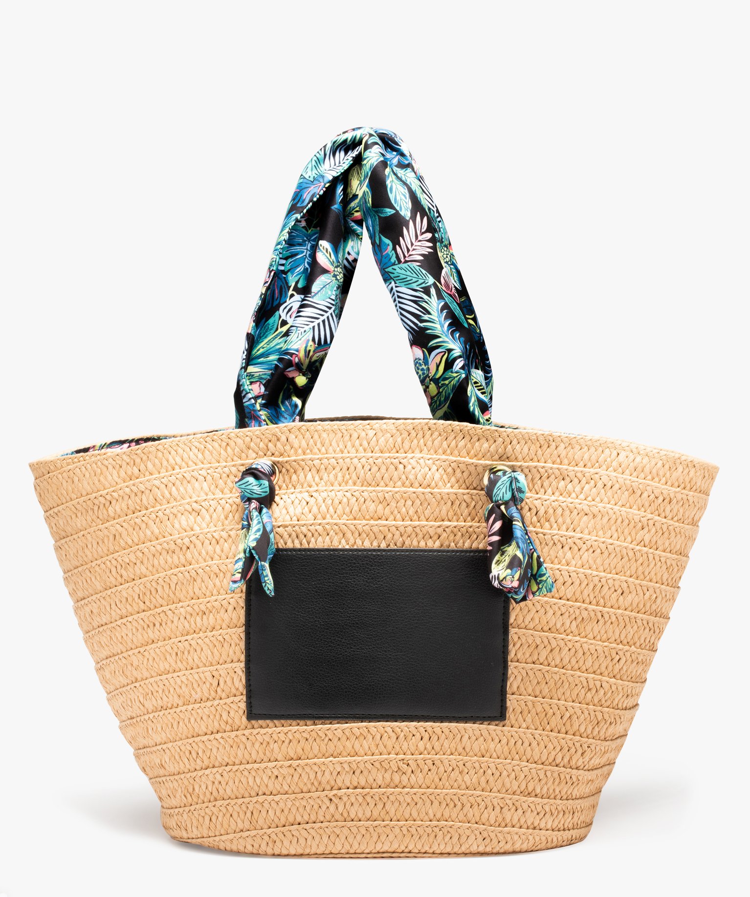 Sac de plage femme avec anses en tissu fleuri beige | GEMO