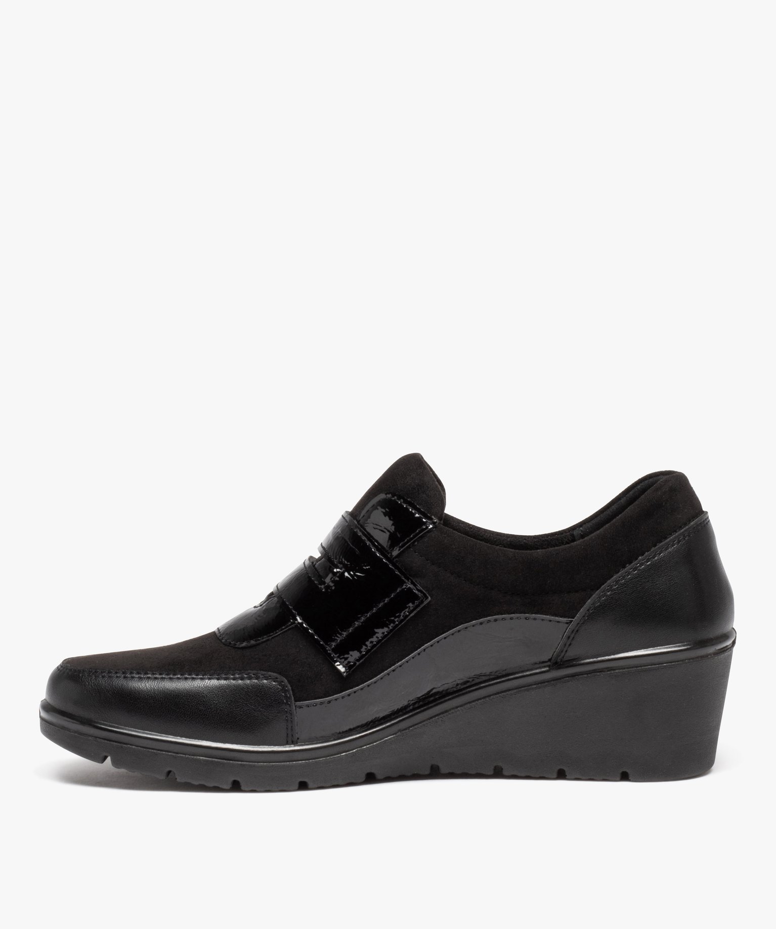 Mocassins femme confort unies à talon compensé et bride ve... noir | GEMO
