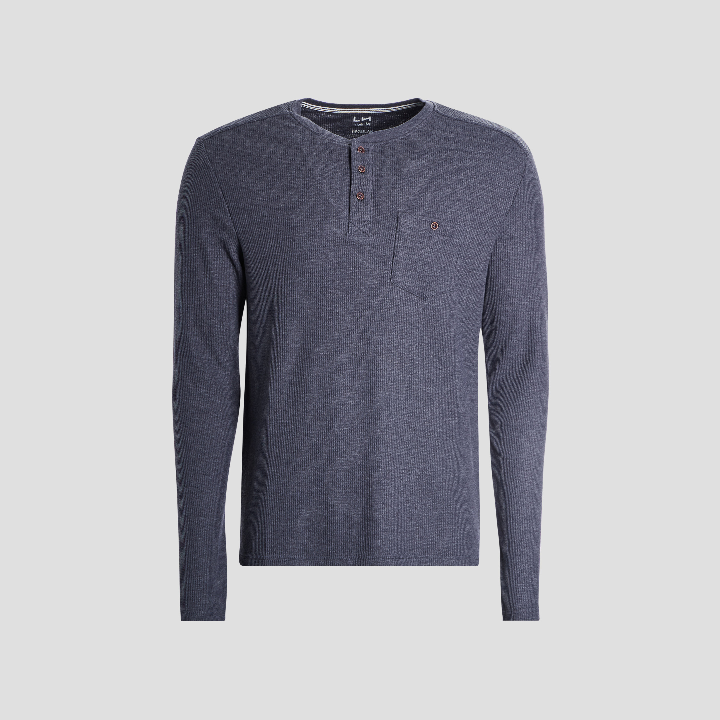 T-shirt manches longues col tunisien bleu marine homme | La Halle