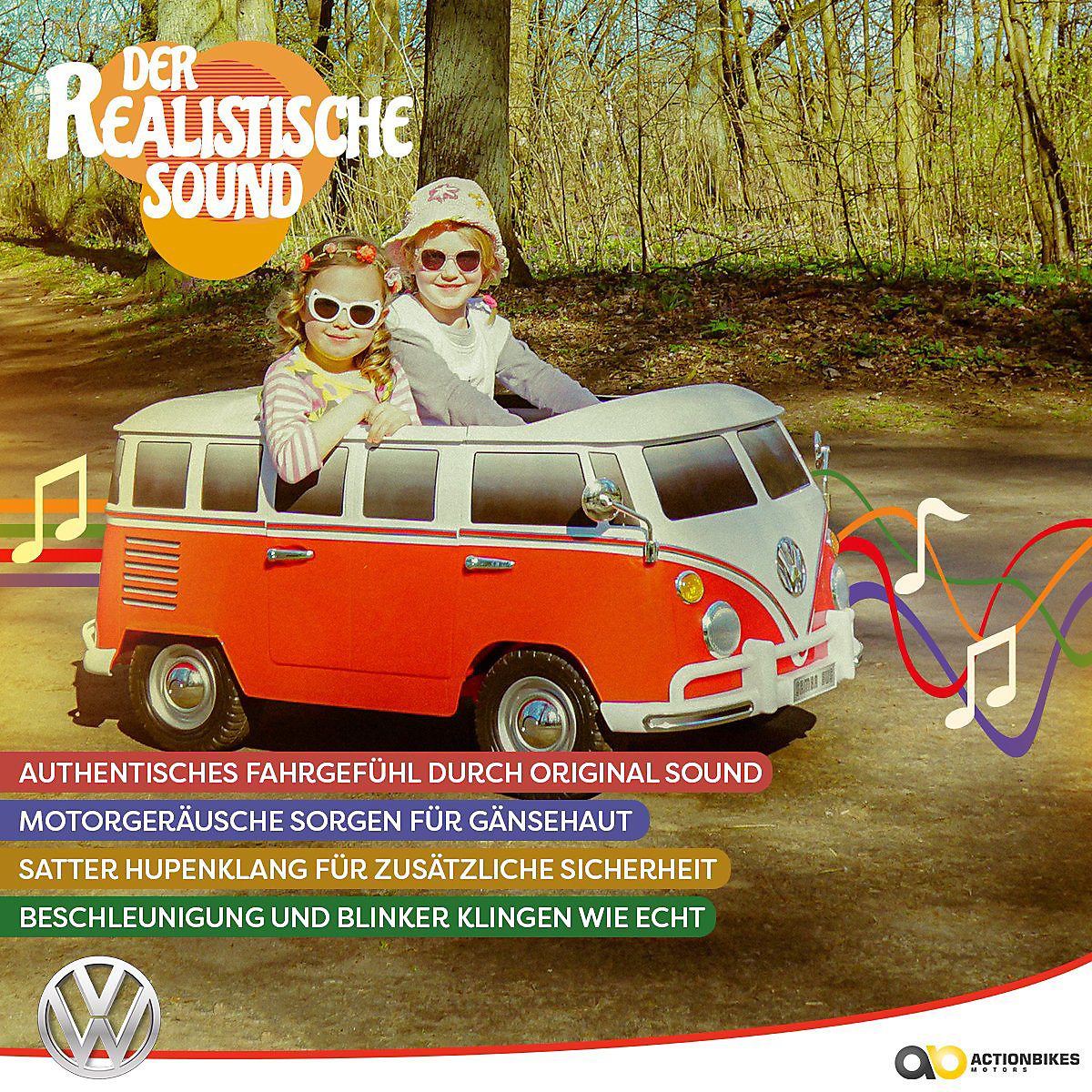 Kinder Elektroauto VW Bus Bulli T1 Samba Camper Lizenziert - 2x35 Watt - Kinderauto mit Fernbedienung - Soundmodul