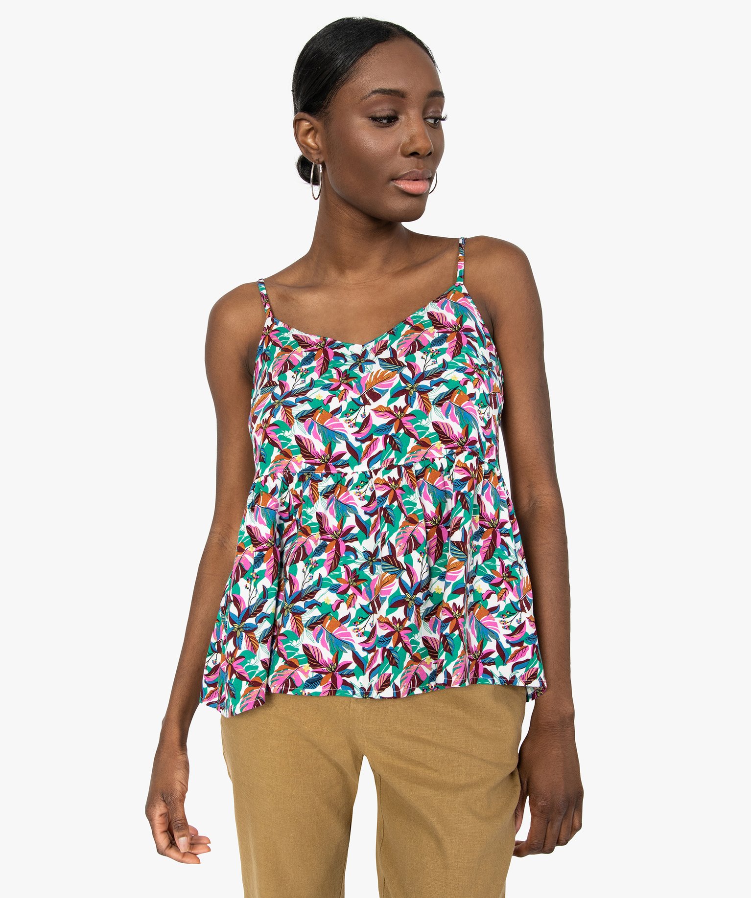 Blouse femme imprimée à fines bretelles imprime | GEMO