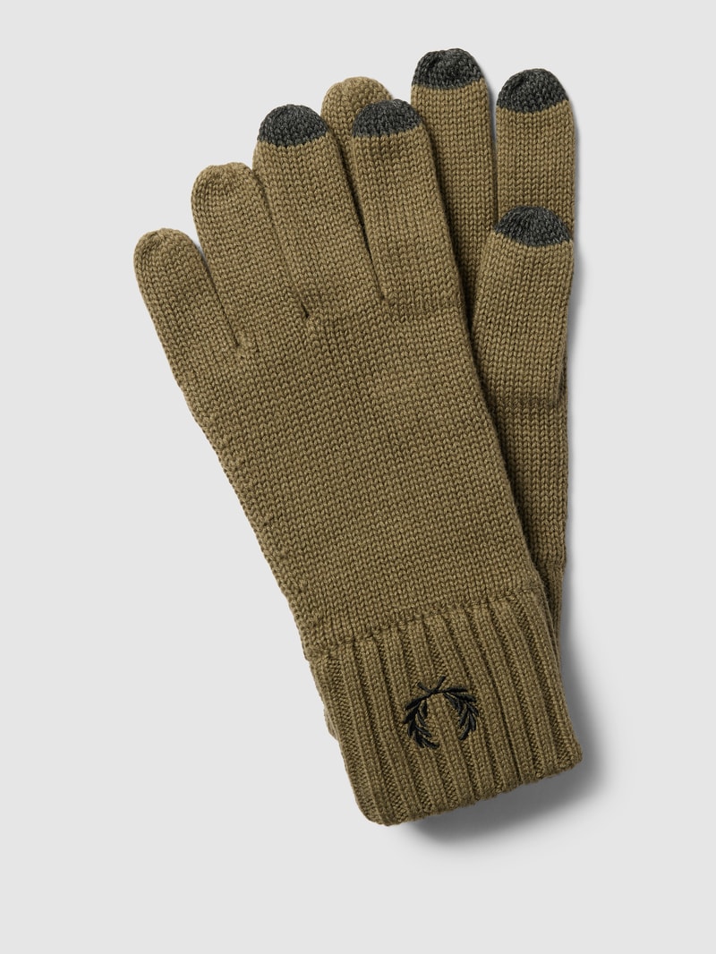 Touchscreen-Handschuhe mit Label-Stitching Modell 'Laurel Wreath' in olivgrün