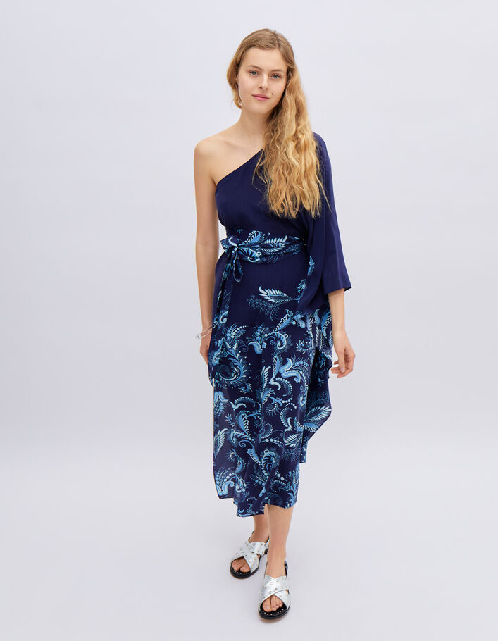 Robe asymétrique bleue motif cachemire IKKS x GIGEEZ Femme