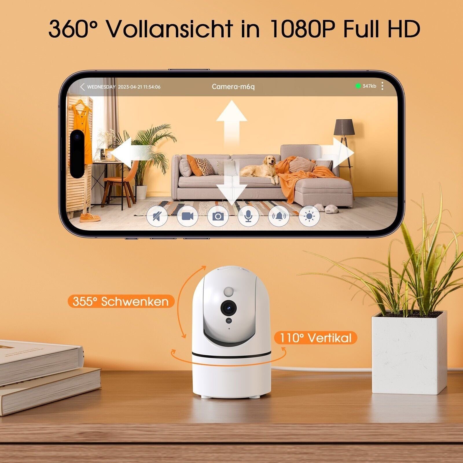 ieGeek 1080P HD WLAN Innen Überwachungskamera mit PTZ 350°/100° & Nachtsicht Überwachungskamera (Innenbereich,Drinnen,Innen, Cloud-Speicher, unterstützt TF-Karte maximal 512G(nicht enthalten), PIR Bewegungserkennung,Personenerkennung,Zwei-Wege-Audio