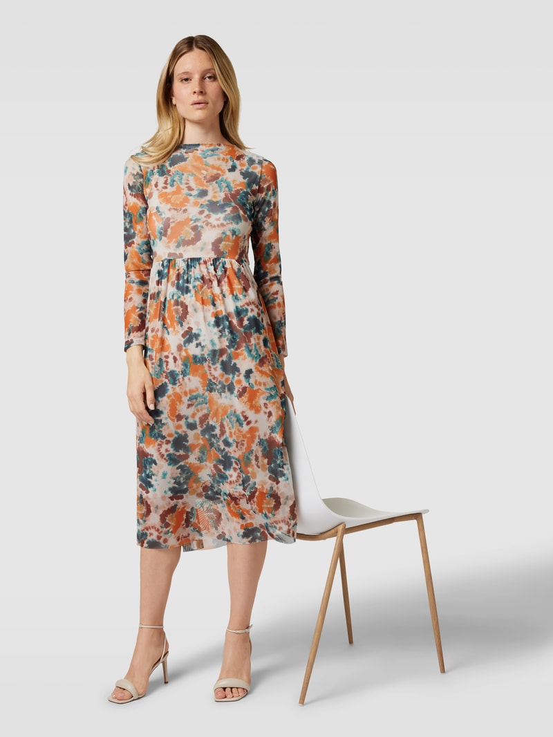 Knielanges Kleid mit Allover-Muster in orange