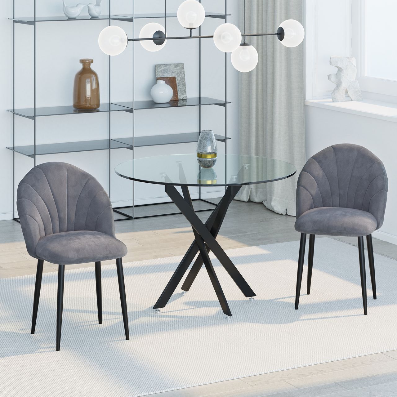 HOMCOM Esszimmerstühle 2er Set Küchenstuhl Wohnzimmerstuhl Polsterstuhl Bürostuhl mit Rückenlehne Skandi-Design Samt Metall Grau 52 x 54 x 79 cm