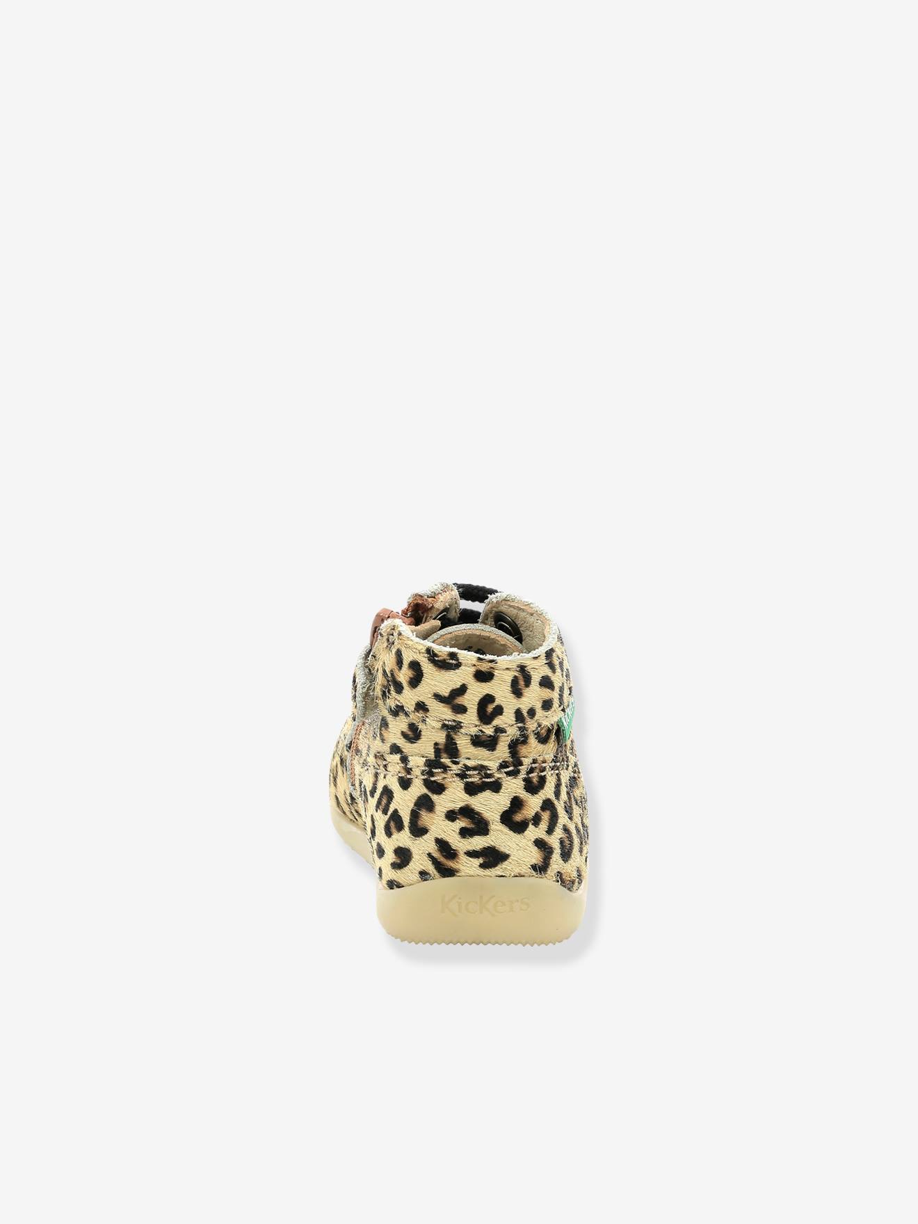 Bottillons cuir bébé fille Bonzip 2 KICKERS® 1ers pas beige imprimé