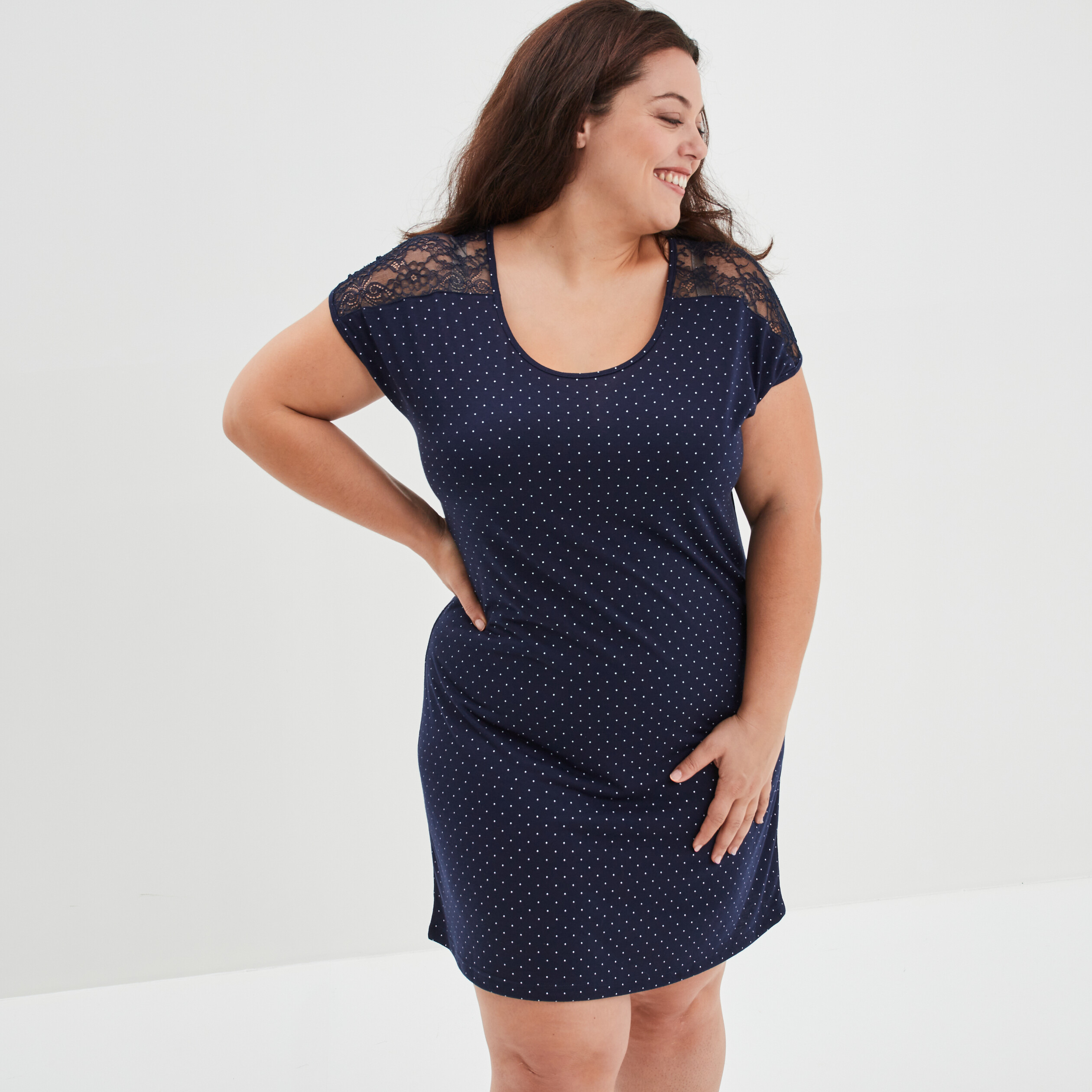 Chemise de nuit grande taille bleu femme grande taille | La Halle