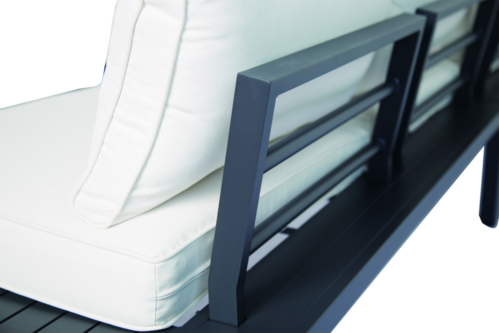 Never Indoor Aluminium Eckloungeset 14 tlg. mit Tischablage & Polsterkissen schwarz / creme