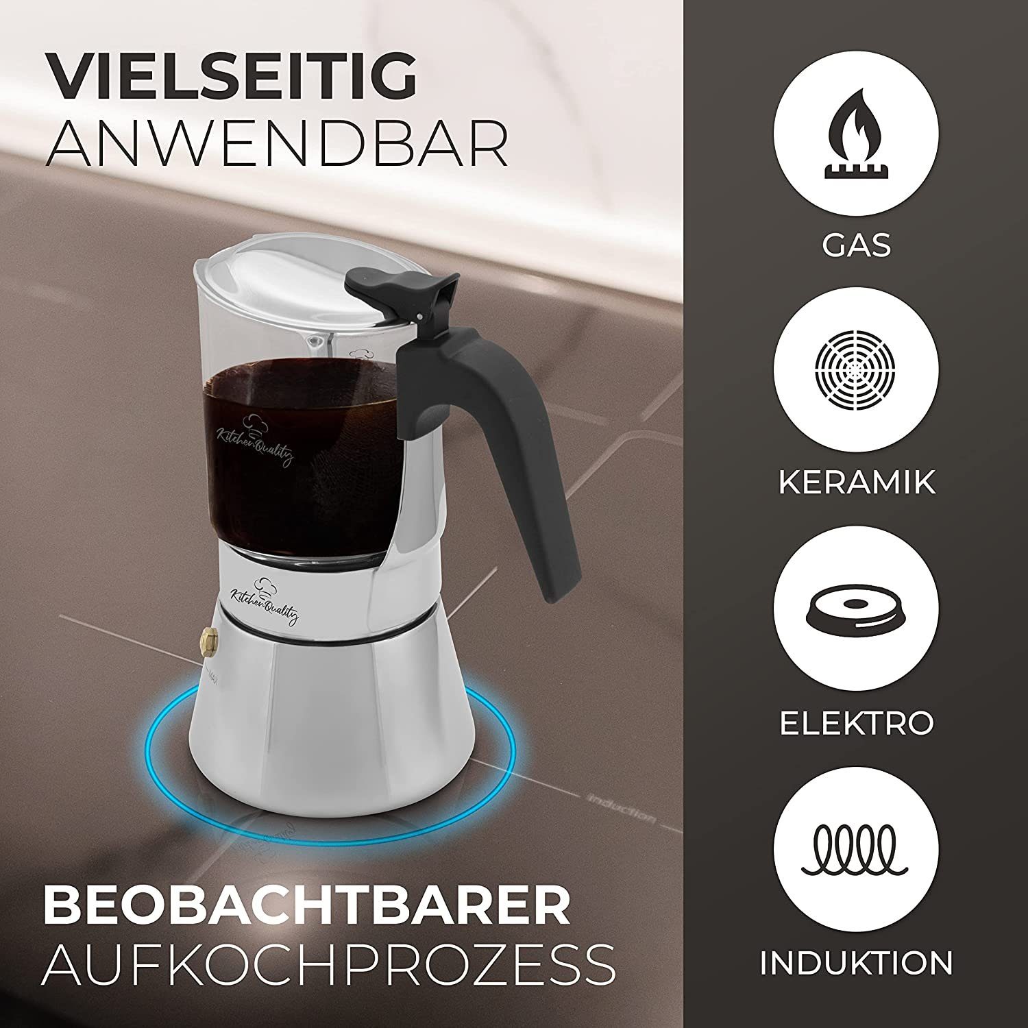 KitchenQuality Espressokocher Espressokocher, 0.24l Kaffeekanne