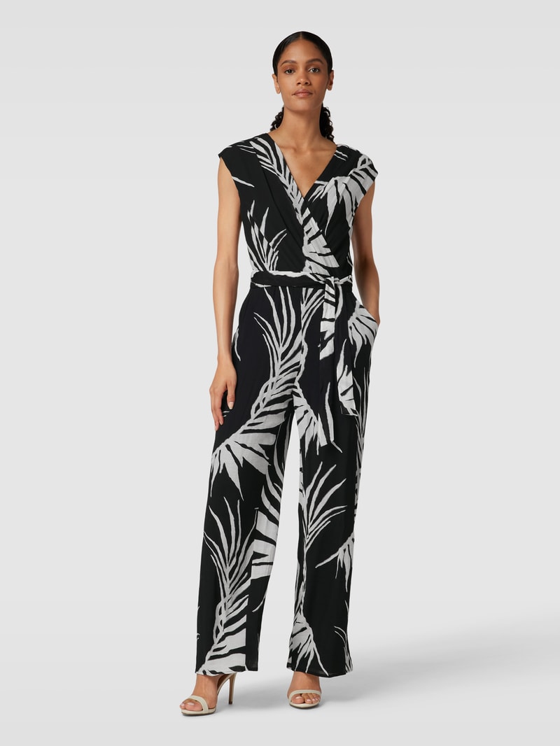 Jumpsuit mit Allover-Muster in Wickel-Optik in schwarz