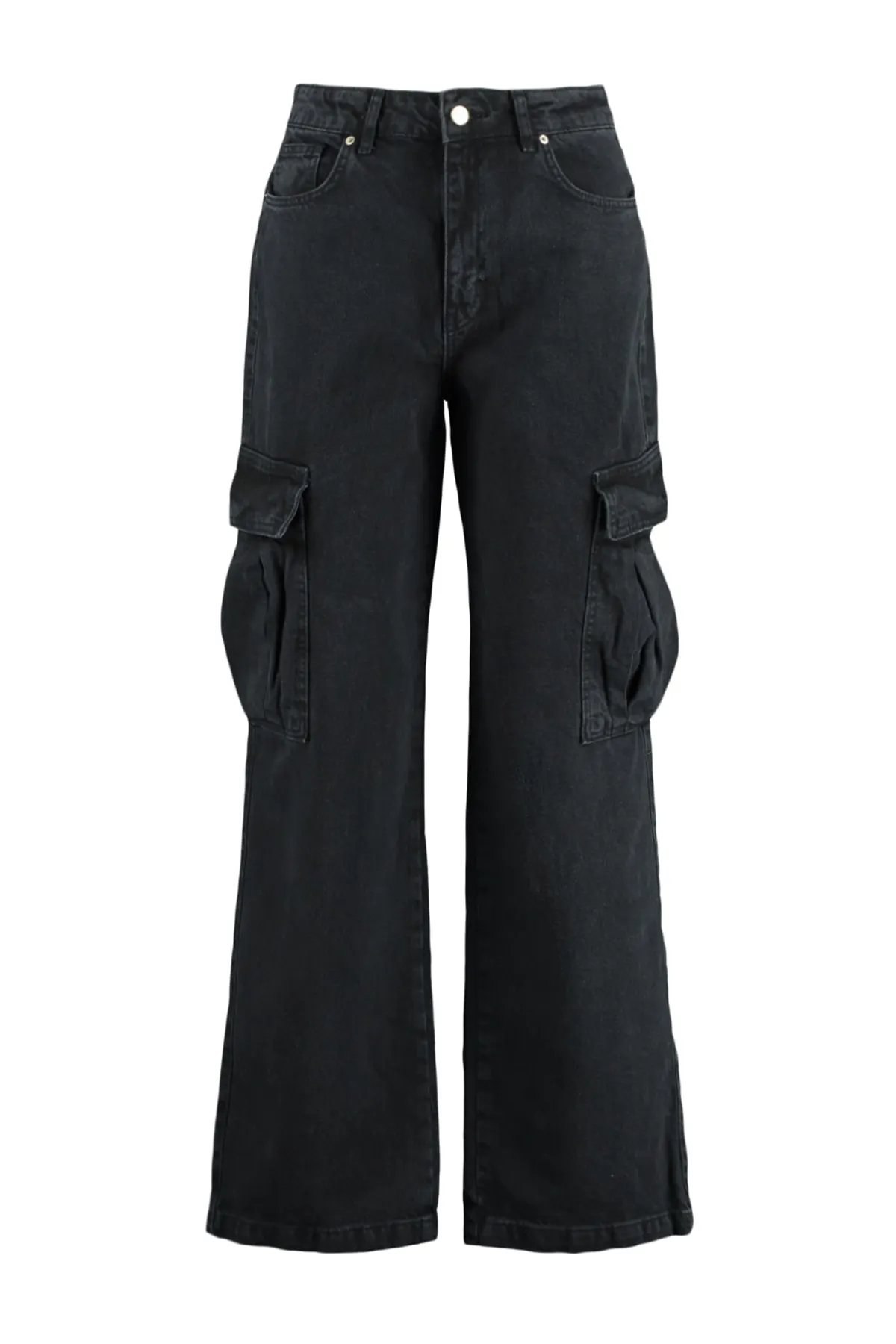 Trendyol Collection  Schwarze Cargo-Jeans mit hoher Taille und weitem Bein TWOSS22JE0581