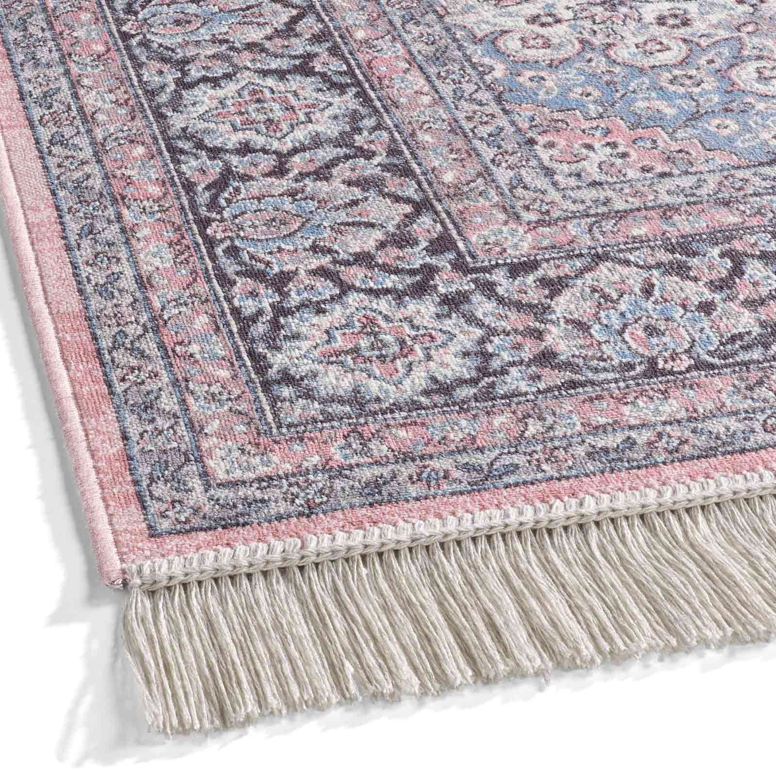Teppich Palazzo Royal Vintage Medaillon, TaraCarpet, rechteckig, Höhe: 6 mm, Vintage Seiden Optik rose Wohnzimmer Schlafzimmer Esszimmer 67x105