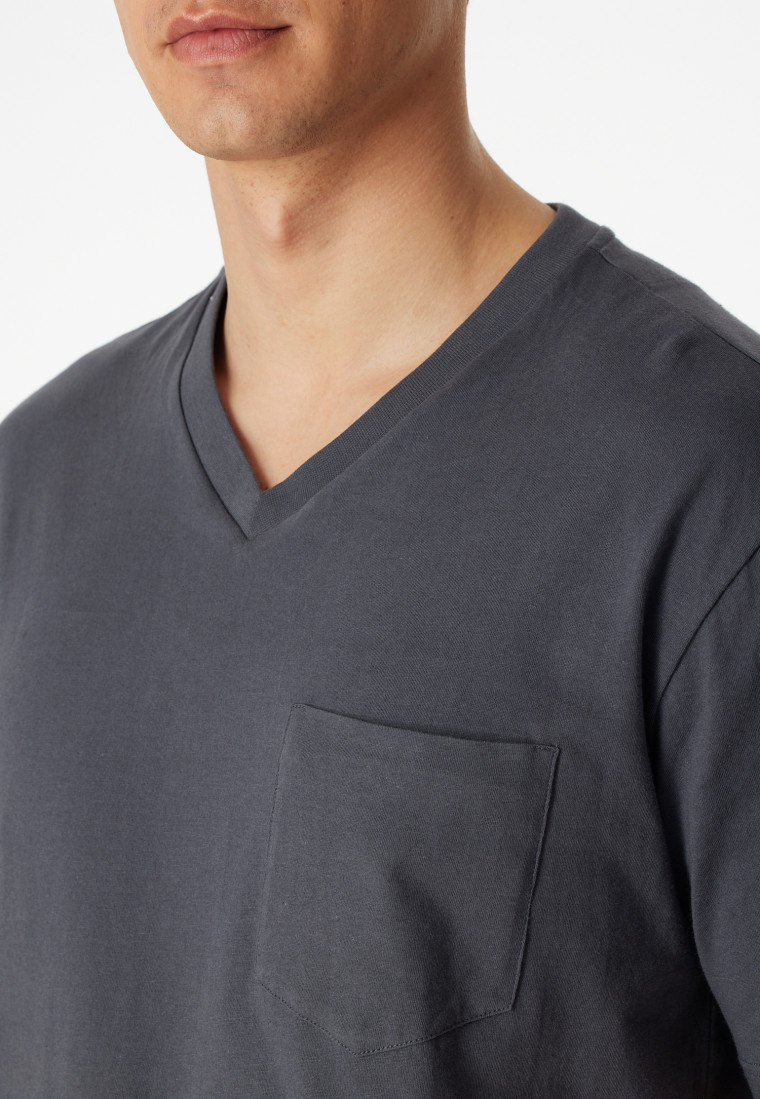 Schlafanzug kurz Jersey V-Ausschnitt grau - Ebony