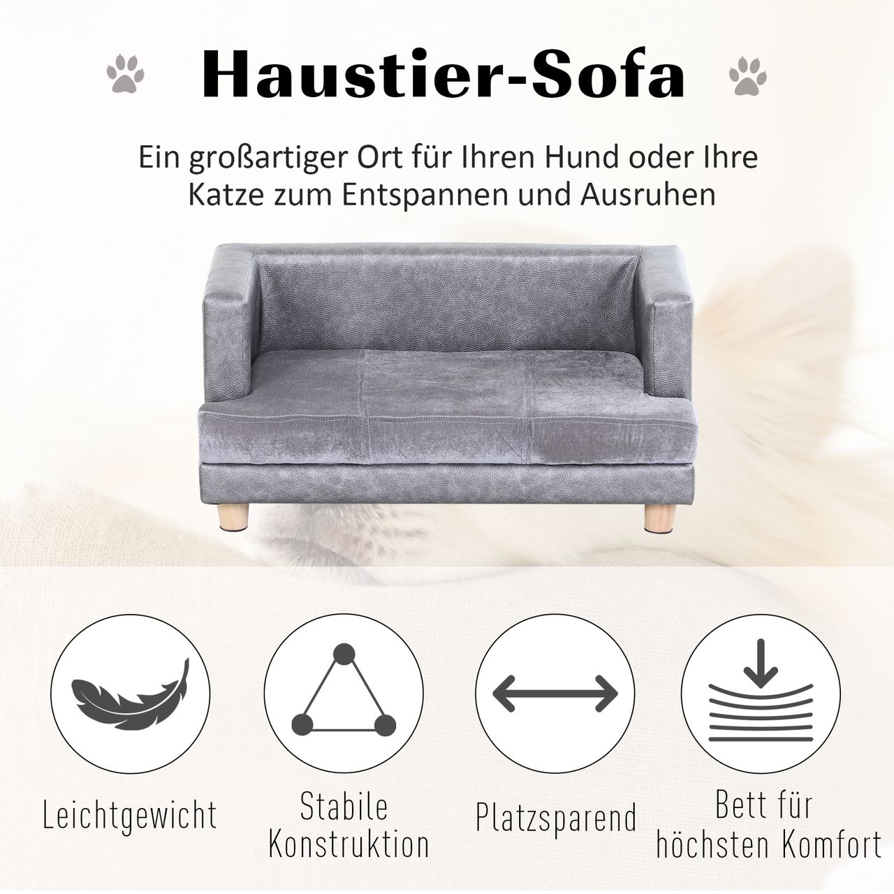 PawHut Hundesofa Haustiersofa Hundebett Hundematte Kunstleder Kurzplüsch Grau