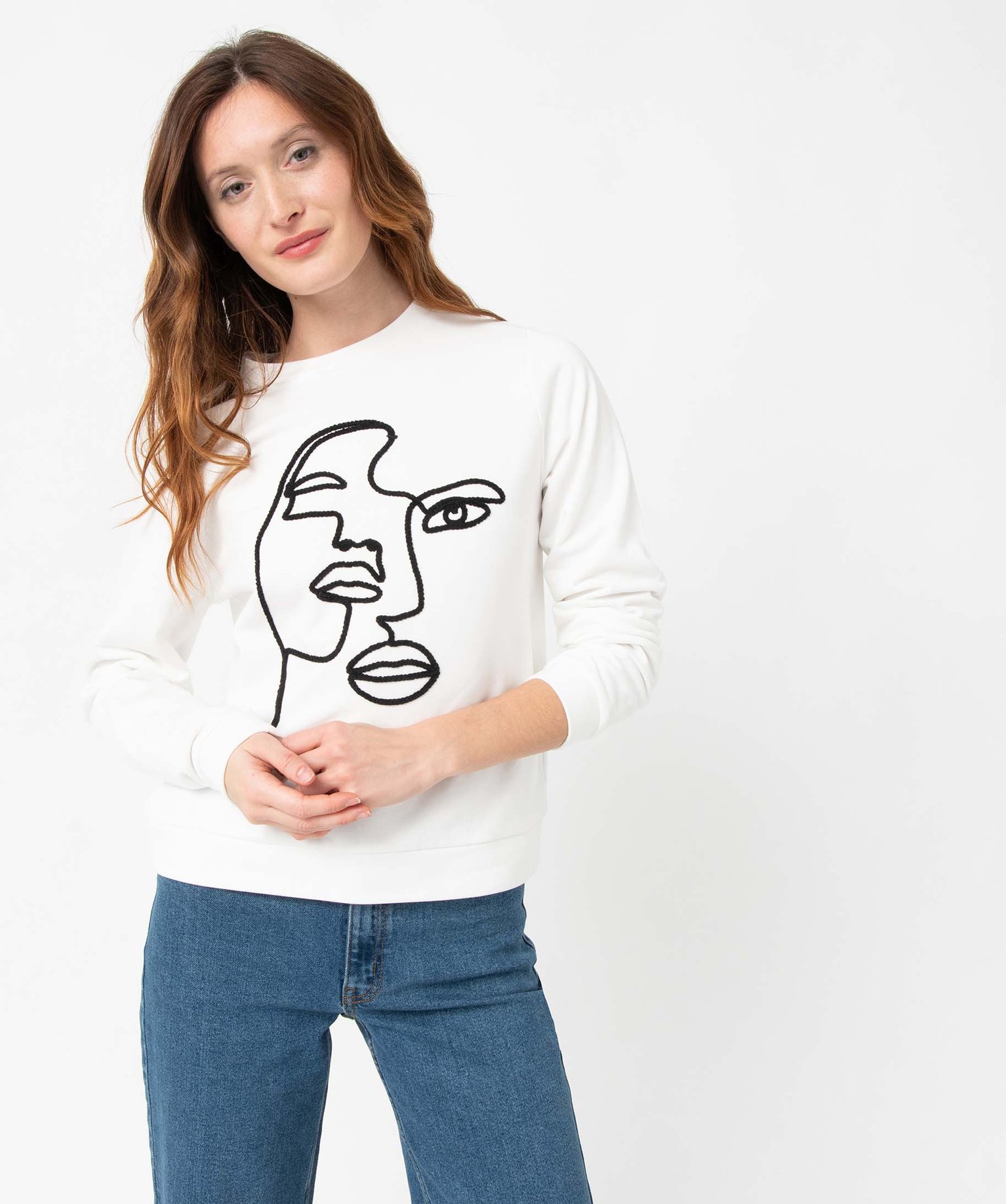 Sweat femme à motif brodé ecru | GEMO