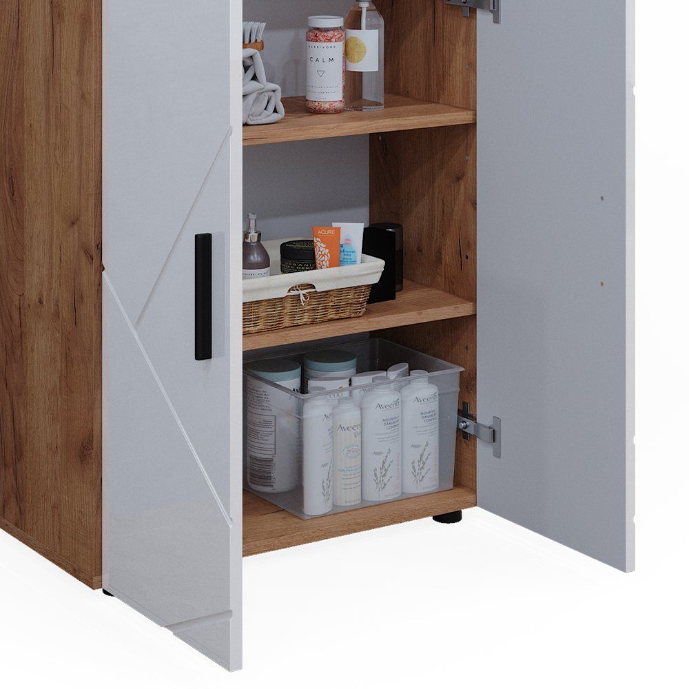 Vicco Badkommode Badschrank IRMA Goldkraft-Eiche/Weiß Hochglanz