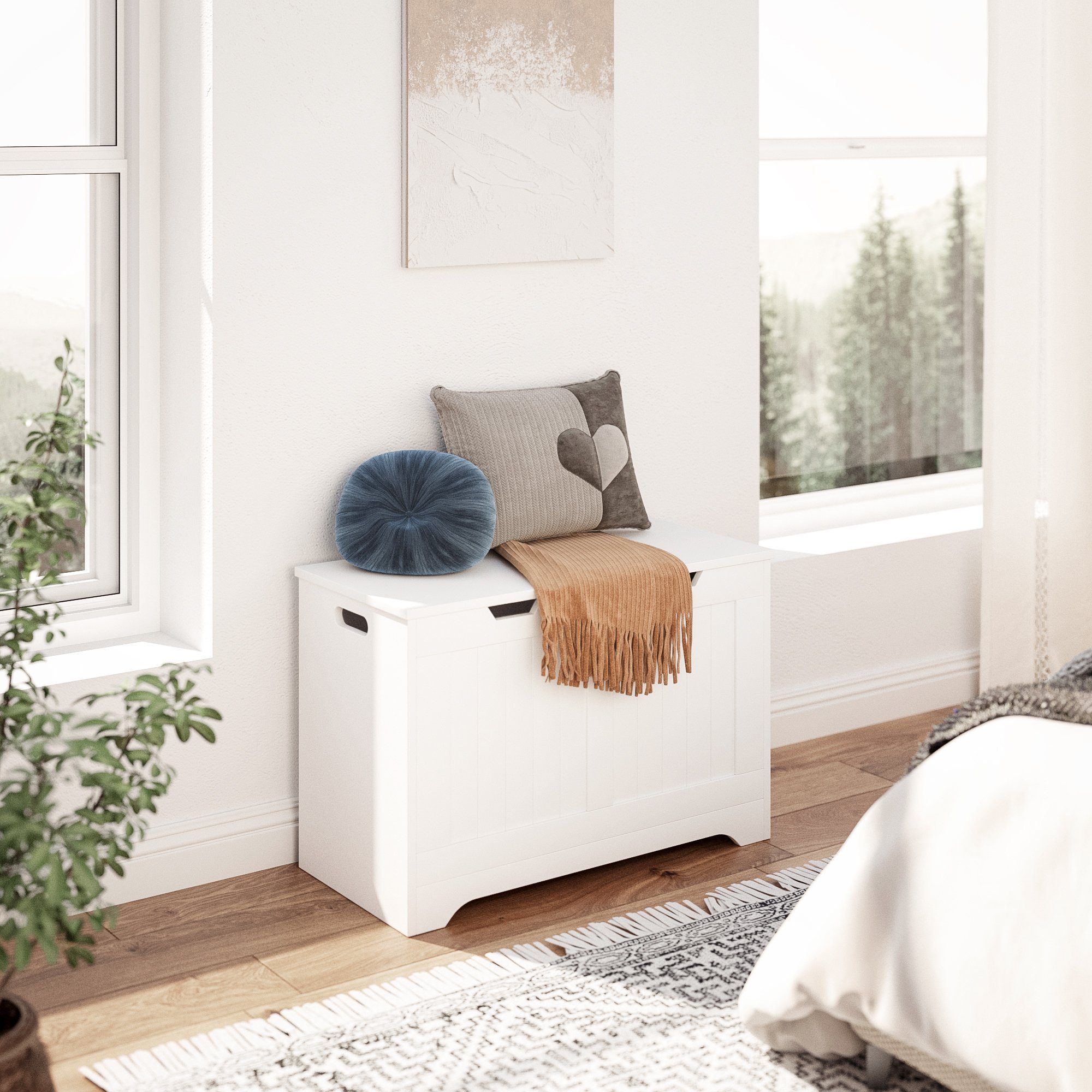 Meerveil Badkommode Badezimmerschrank, Spielzeugkiste, Sitztruhe, Sitzbank, Sitzhocker, 72 x 48 x 36 cm, Weiß