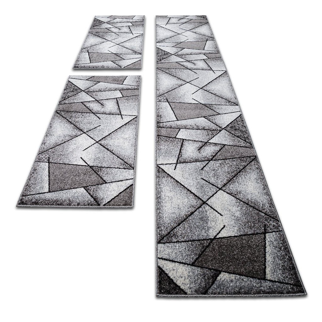 Bettumrandung oKu-Tex, (Set 3 teilig, 3-tlg), Bettvorleger-Set, Läufer mit 2 x Brücke, Grau, Schlafzimmer, Läufer-Set für das Schlafzimmer, robust & pflegeleicht, Höhe 11 mm rechteckig schmal, gewebt