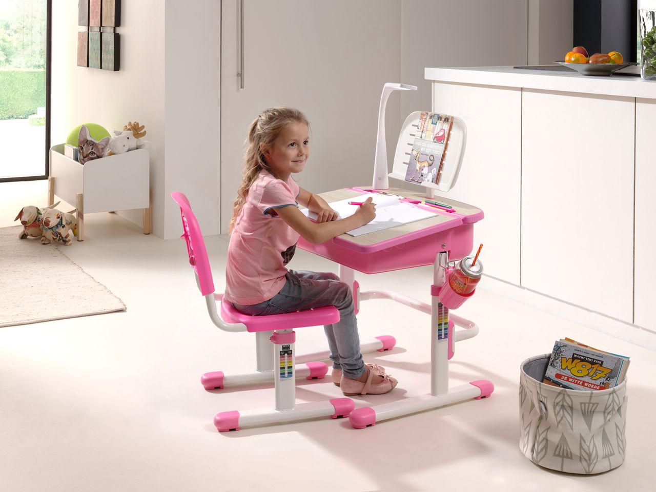 VIPACK COMFORTLINE höhenverstellbarer Schreibtisch inkl. Schreibtischstuhl 301 ROSA
