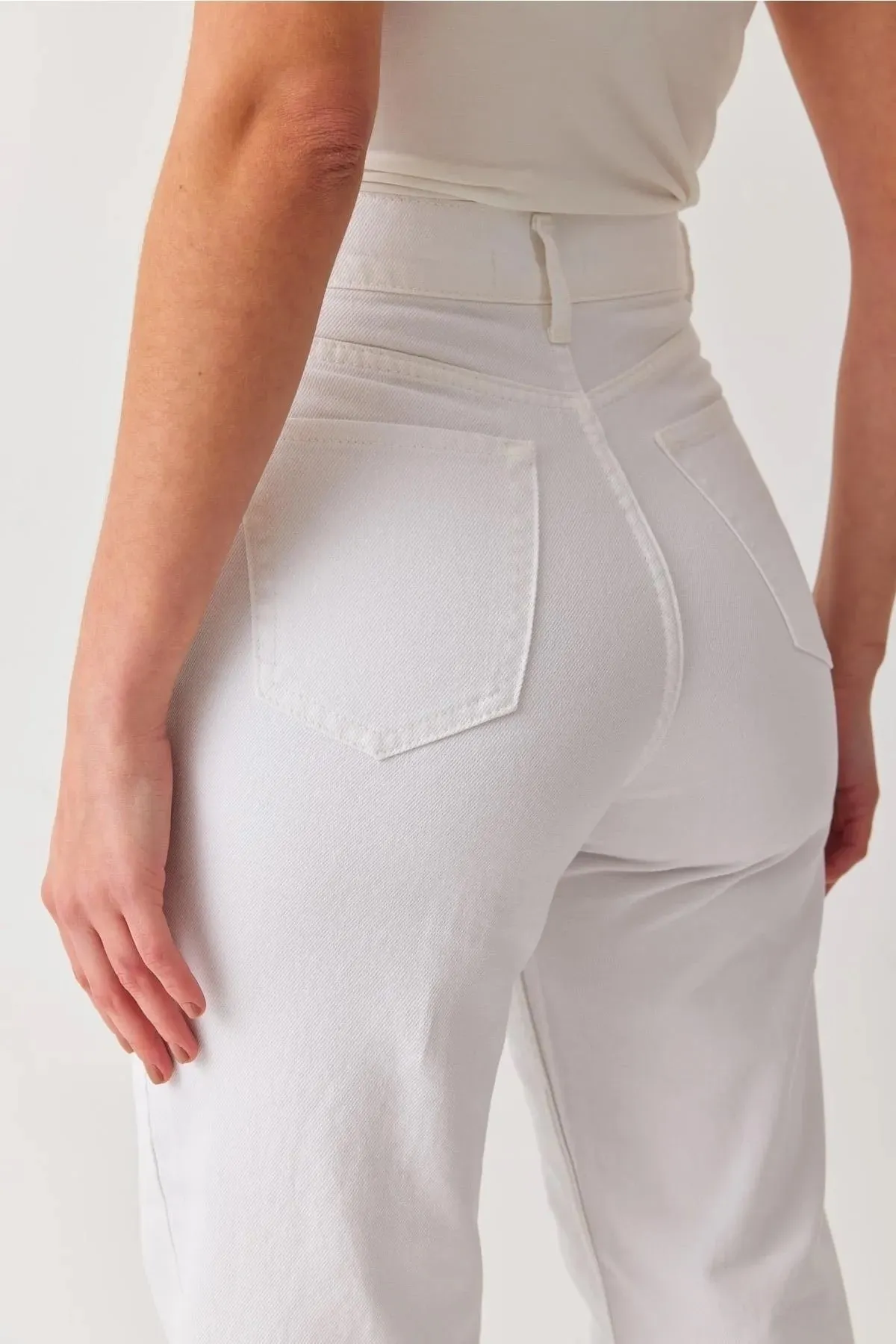 LİMABEL  Weiße Palazzo-Hose mit hoher Taille und weitem Bein, Jeans mit weitem Bein