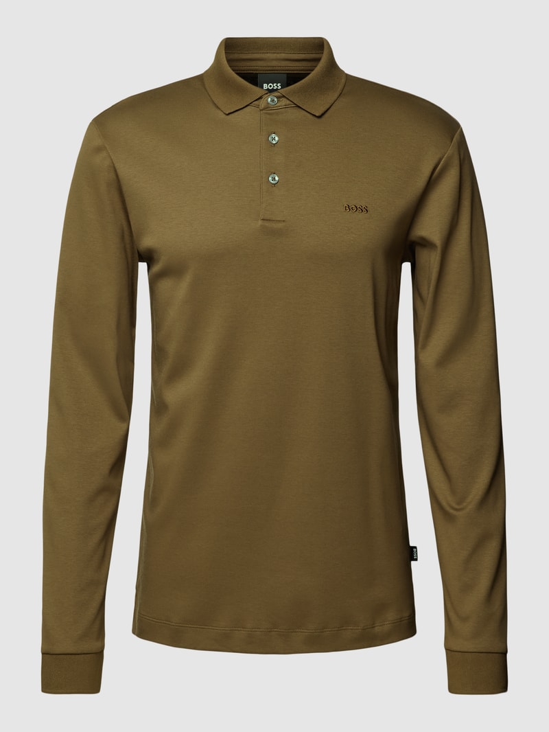 Poloshirt mit Label-Stitching Modell 'PADO' in olivgrün