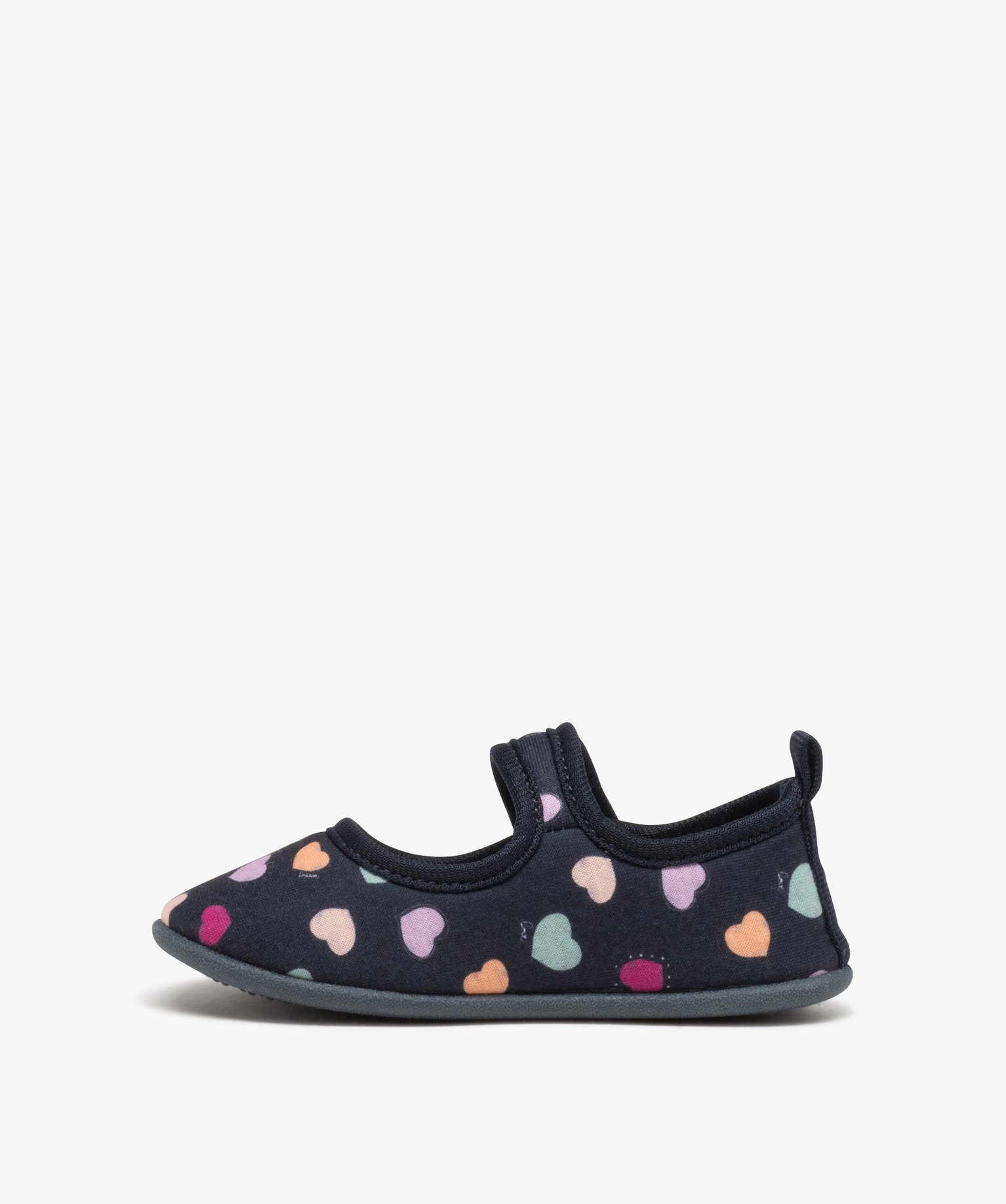 Chaussons fille ballerines en textile imprimé petits coeurs bleu | GEMO