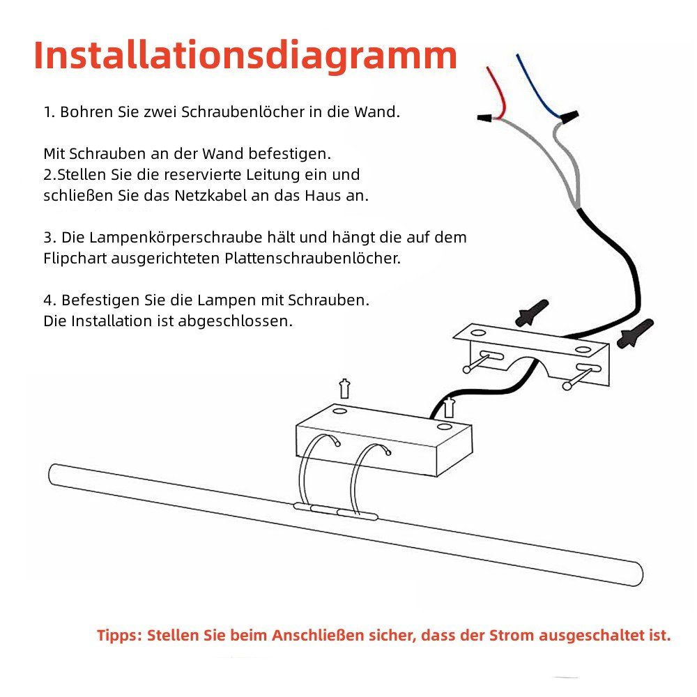 iscooter Spiegelleuchte LED Spiegelleuchte, Badezimmer Lampe Edelstahl Spiegellampe, LED fest integriert, Warmweiß, Kaltweißes, LED Spiegelleuchte, Spiegelleuchte, LED Badleuchte, Badlampe, Spiegellampe