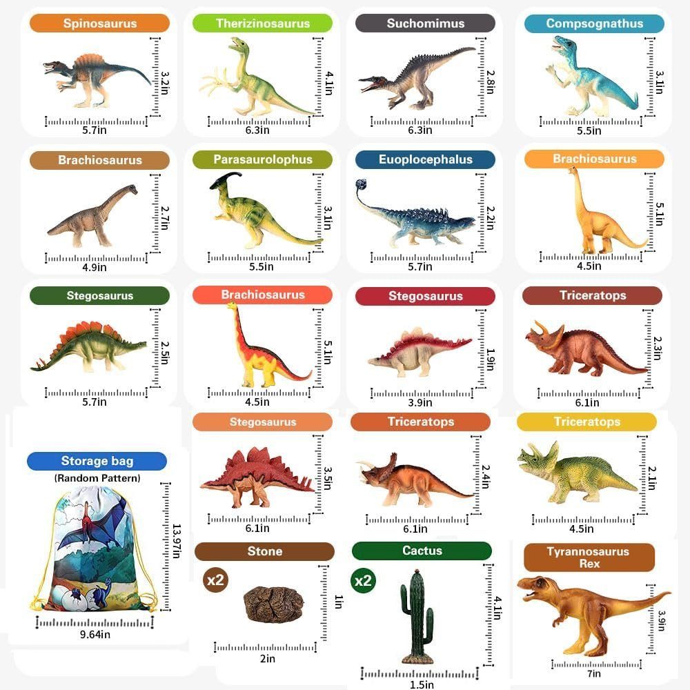 Arkmiido Pflege-Geschenktasche Dinosaurier-Spielzeugset mit Spielmatte Kinder Gastgeschenke Beutel für Kindergeburtstag Partytüten Geschenktüte Partyzubehör, 22-tlg., Realistische Dinosaurierfiguren für Kinder