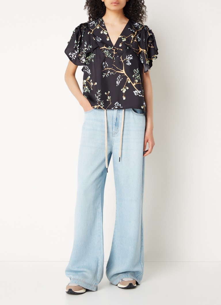 MUNTHE Opi top with print and butterfly sleeves